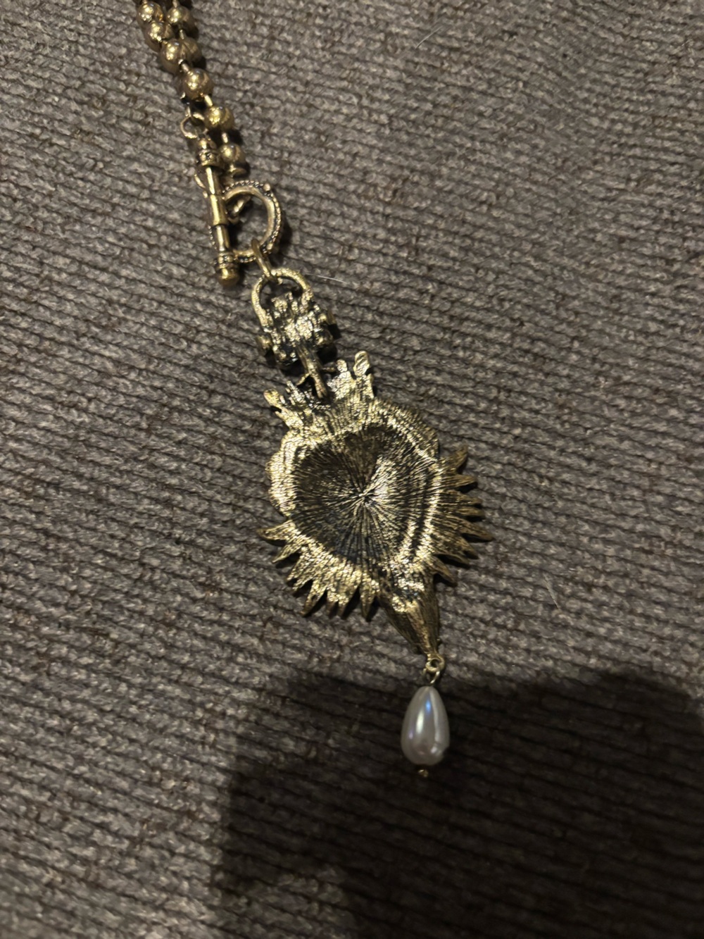 Free People Gold-Tone Heart Pendant Necklace with Black Enamel and Pearl Drop - Picture 5 of 5